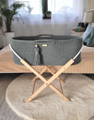 Kosz Mojżesza BOHO bawełniany Handmade z materacykiem - laurel
