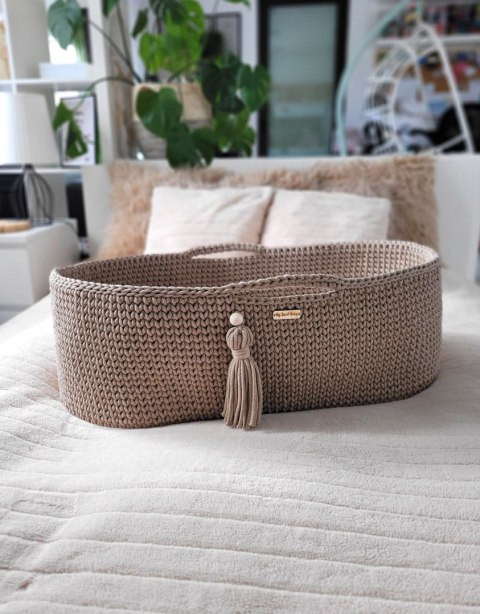 Kosz Mojżesza BOHO bawełniany Handmade z materacykiem - sand