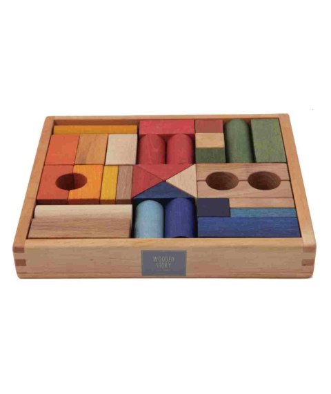 Wooden Story Drewniane Klocki w Skrzynce - Kolorowe, 30 Elementów