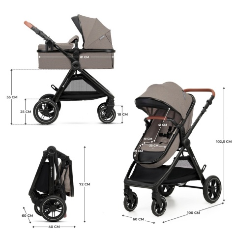 Kinderkraft Wózek wielofunkcyjny Esme Pro 3w1 Sand Beige + Mink Pro 2