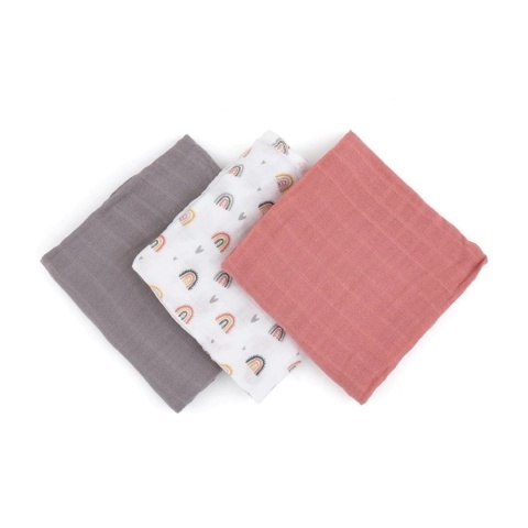 Petite&Mars Zestaw pieluszek z muślinu bambusowego 3 szt 68x68 cm Rose Rainbows