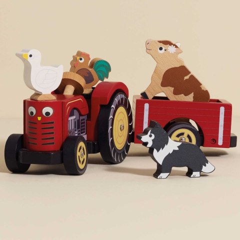 Traktor Drewniany z Przyczepą dla Dzieci Zabawka Le Toy Van