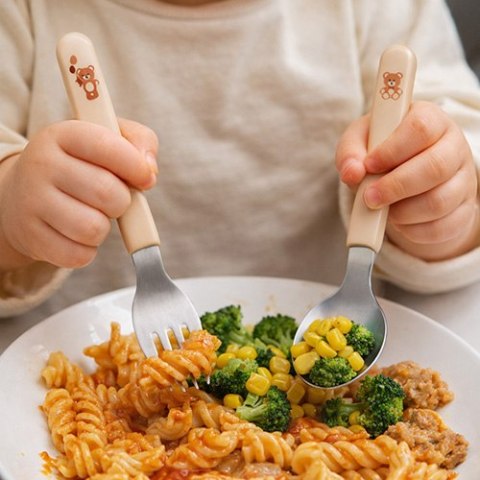 Sztućce dla dzieci ze stali szlachetnej beżowe Babyono