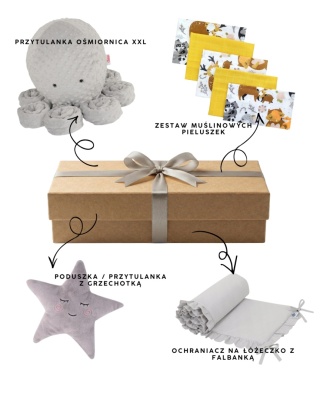Zestaw prezentowy dla noworodka wyprawka Baby shower box - Szary