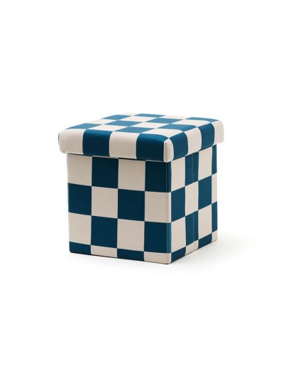 Kid's Concept - Pufa ze schowkiem w szachownicę - 30 cm, check teal