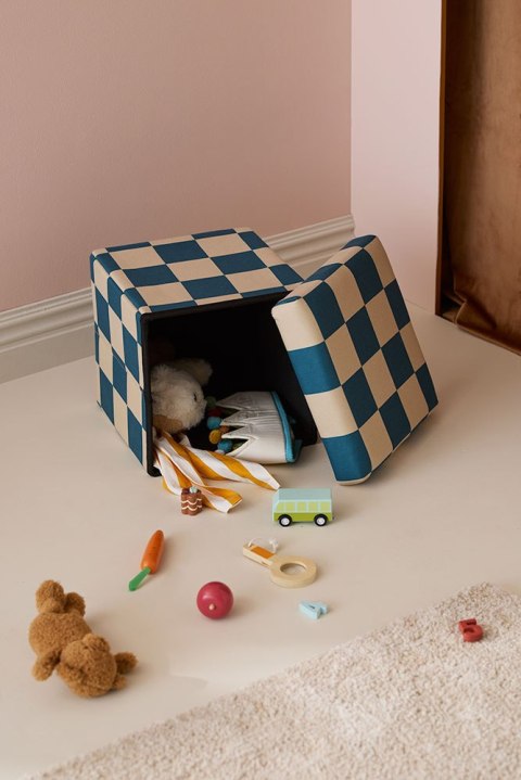 Kid's Concept - Pufa ze schowkiem w szachownicę - 30 cm, check teal