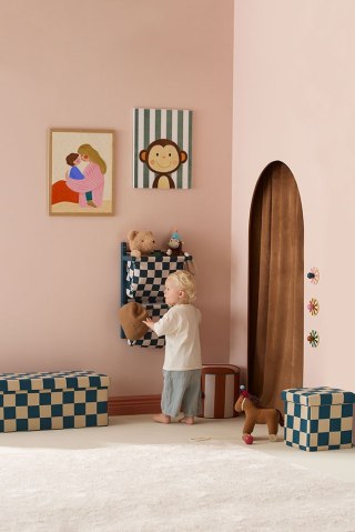 Kid's Concept - Pufa ze schowkiem w szachownicę - 80 cm, check teal