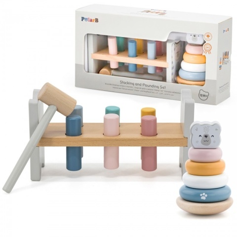 Zestaw Drewniana piramidka Miś + Przebijanka Viga PolarB Montessori