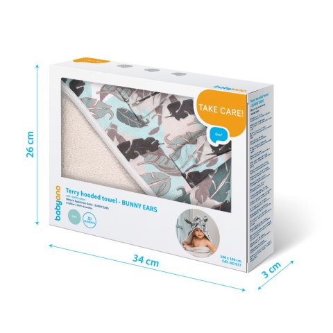 Babyono Okrycie kąpielowe FROTTE z uszkami 100x100 BUNNY EARS grey