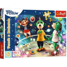 TREFL Puzzle 100 Glitter - Trefliki wśród gwiazd - Dobranoc, Trefliki na noc