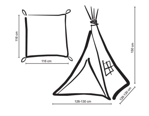 Namiot TIPI dla dzieci + mata + poduszki + zawieszki pióra - Chevron szary