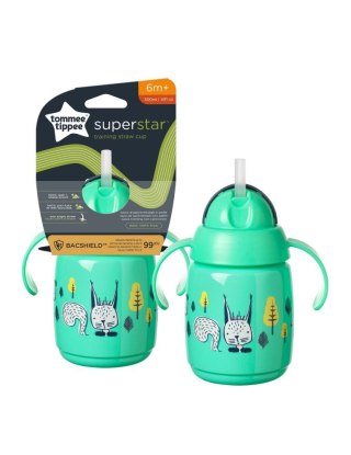 Tommee Tippee 447830 Kubek ze słomką i uchwytami Superstar 300ml 6m+ zielony