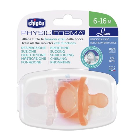 CHICCO Smoczek PHYSIOFORMA LUXE 6-16 m pamarańczowy 2szt.