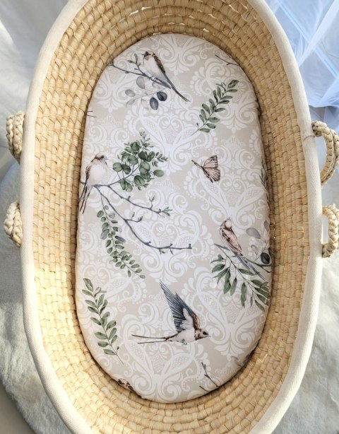 Prześcieradło bawełniane do kosza Mojżesza Boho 75x35 cm - Brown birds